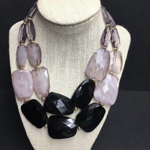 Chunky Double Statement Necklace Faceted Marbled Purple Gold Chain Retro BoHo